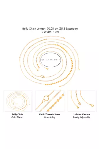 Gold plated cubic zirconia studded 3 stylish belly chain kamar bandh waist belt