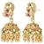 Gold plated rani pink green faux ruby faux emerald studded long necklace with jhumki earrings