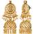 Gold plated faux ruby & green beads studded long necklace drop earrings set