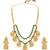 Gold plated faux ruby & green beads studded tassel necklace with jhumka earring set