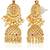 Gold plated faux ruby & green beads studded tassel necklace with jhumka earring set