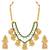 Gold plated faux ruby & green beads studded tassel necklace with jhumka earring set