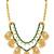 Gold plated faux ruby & green beads studded tassel necklace with jhumka earring set