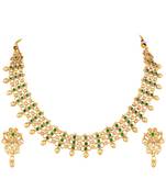 Gold plated faux emerald studded traditional ethnic necklace earrings set jewellery for women