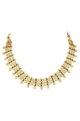 Gold plated faux emerald studded traditional ethnic necklace earrings set jewellery for women 2