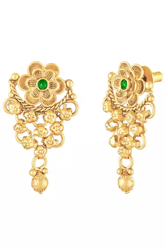 Gold plated faux emerald studded traditional ethnic necklace earrings set jewellery for women