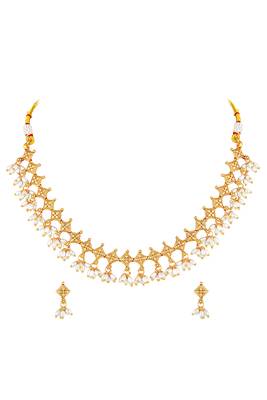 Gold plated beads studded traditional ethnic necklace earrings set jewellery for women 1