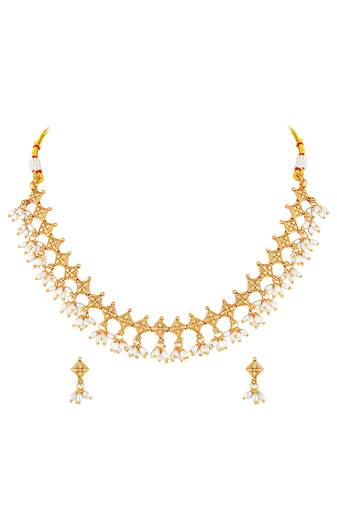 Gold plated beads studded traditional ethnic necklace earrings set jewellery for women