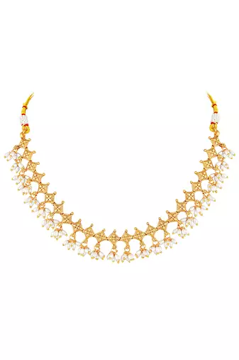 Gold plated beads studded traditional ethnic necklace earrings set jewellery for women