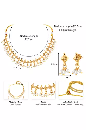 Gold plated beads studded traditional ethnic necklace earrings set jewellery for women