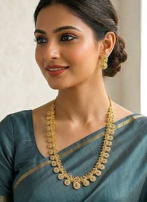 Long necklace earrings for women & girls | gold plated | cz studded | festive temple jewellery 1