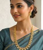 Long necklace earrings for women & girls | gold plated | cz studded | festive temple jewellery