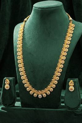 Long necklace earrings for women & girls | gold plated | cz studded | festive temple jewellery 2