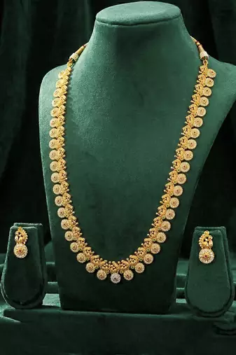 Long necklace earrings for women & girls | gold plated | cz studded | festive temple jewellery