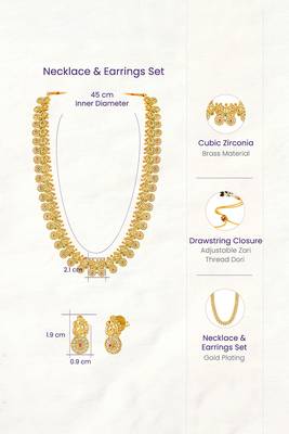 Long necklace earrings for women & girls | gold plated | cz studded | festive temple jewellery 3