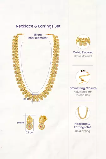 Long necklace earrings for women & girls | gold plated | cz studded | festive temple jewellery