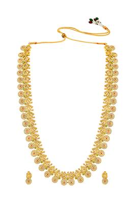 Long necklace earrings for women & girls | gold plated | cz studded | festive temple jewellery 4