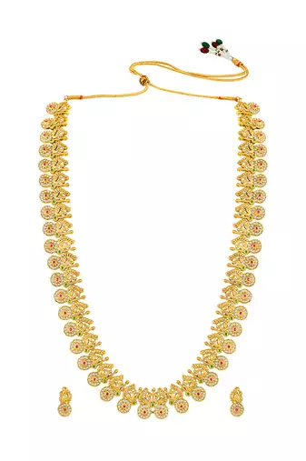 Long necklace earrings for women & girls | gold plated | cz studded | festive temple jewellery