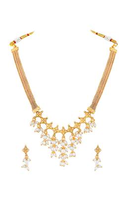 Gold plated beads studded traditional ethnic necklace earrings set fancy jewellery for women 1