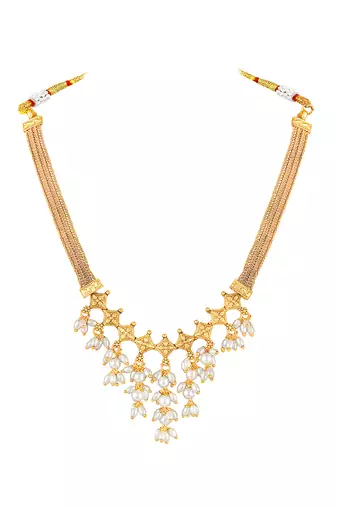 Gold plated beads studded traditional ethnic necklace earrings set fancy jewellery for women