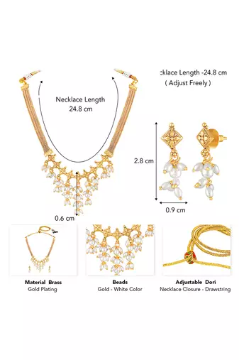 Gold plated beads studded traditional ethnic necklace earrings set fancy jewellery for women