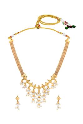 Gold plated beads studded traditional ethnic necklace earrings set fancy jewellery for women 4