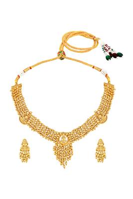 Gold plated lakshmi mofit necklace earrings set ethnic temple jewellery gift for women 1