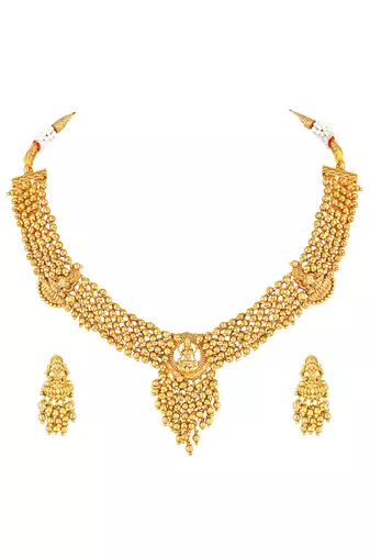 Gold plated lakshmi mofit necklace earrings set ethnic temple jewellery gift for women