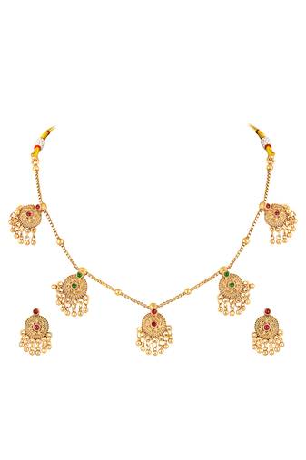 Gold plated faux ruby faux emerald studded necklace earrings set jewellery gift for women