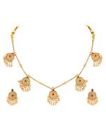 Gold plated faux ruby faux emerald studded necklace earrings set jewellery gift for women