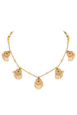 Gold plated faux ruby faux emerald studded necklace earrings set jewellery gift for women 2