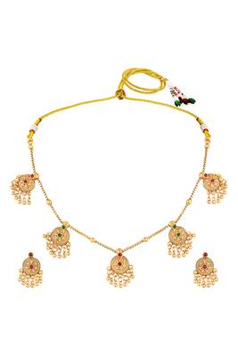 Gold plated faux ruby faux emerald studded necklace earrings set jewellery gift for women 4