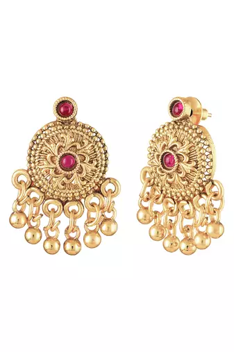 Gold plated faux ruby faux emerald studded necklace earrings set jewellery gift for women