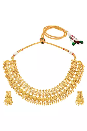 Gold plated lakshmi mofit necklace earrings set ethnic temple jewellery gift for women & girls