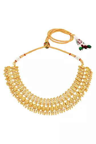 Gold plated lakshmi mofit necklace earrings set ethnic temple jewellery gift for women & girls