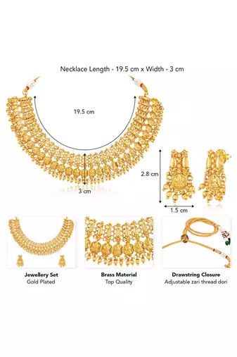 Gold plated lakshmi mofit necklace earrings set ethnic temple jewellery gift for women & girls