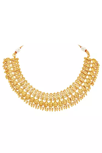 Gold plated lakshmi mofit necklace earrings set ethnic temple jewellery gift for women & girls