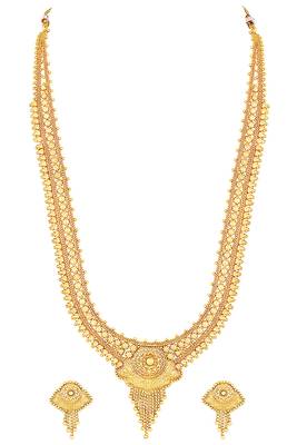 Gold plated ethnic long necklace earrings set traditional jewellery for women & girls 1
