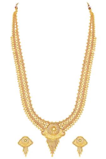 Gold plated ethnic long necklace earrings set traditional jewellery for women & girls