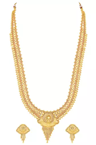 Gold plated ethnic long necklace earrings set traditional jewellery for women & girls