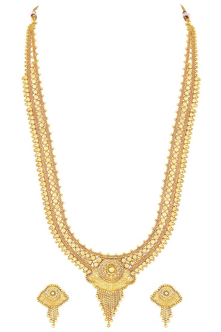 Gold plated ethnic long necklace earrings set traditional jewellery for women & girls