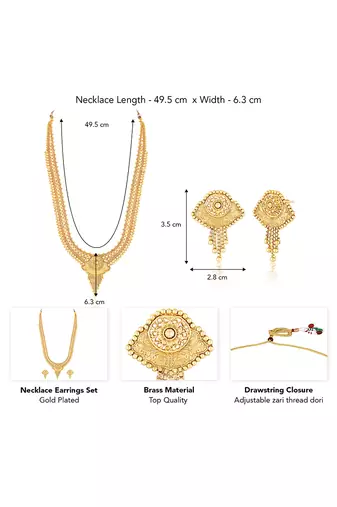 Gold plated ethnic long necklace earrings set traditional jewellery for women & girls