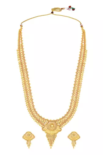 Gold plated ethnic long necklace earrings set traditional jewellery for women & girls