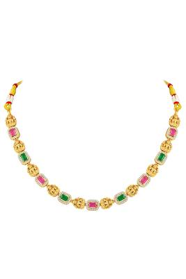 Gold plated faux ruby faux emerald & cz studded necklace earrings set jewellery for women 2
