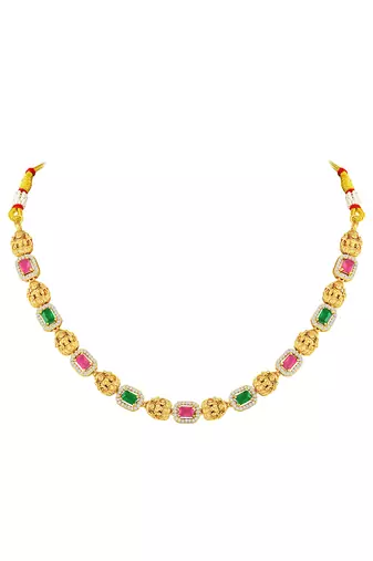 Gold plated faux ruby faux emerald & cz studded necklace earrings set jewellery for women