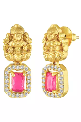 Gold plated faux ruby faux emerald & cz studded necklace earrings set jewellery for women