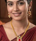 Pendant style necklace earrings set for women | gold plated | south indian temple jewellery