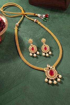 Pendant style necklace earrings set for women | gold plated | south indian temple jewellery 2
