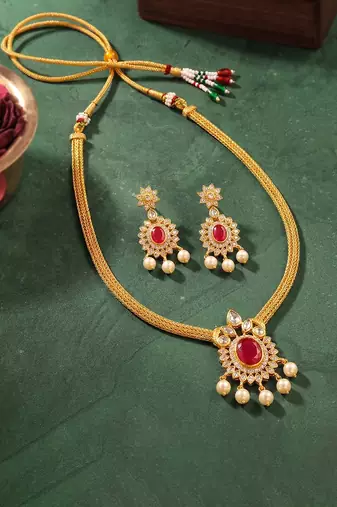 Pendant style necklace earrings set for women | gold plated | south indian temple jewellery