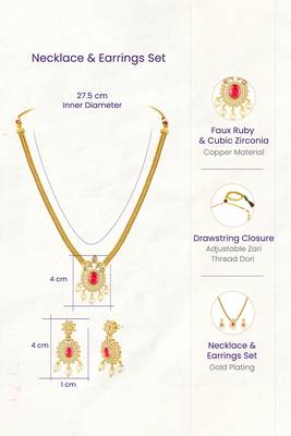 Pendant style necklace earrings set for women | gold plated | south indian temple jewellery 3